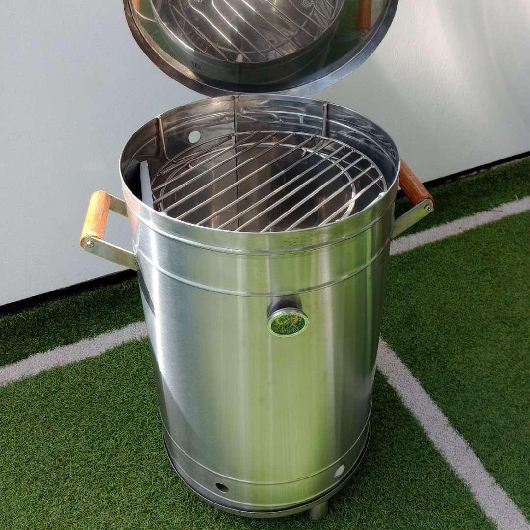 BARRIL AHUMADOR 30 LIBRAS DE ACERO INOXIDABLE + 12 ACESORIOS GRATIS