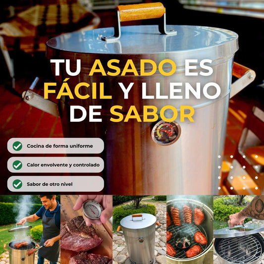 BARRIL AHUMADOR 30 LIBRAS DE ACERO INOXIDABLE + 12 ACESORIOS GRATIS